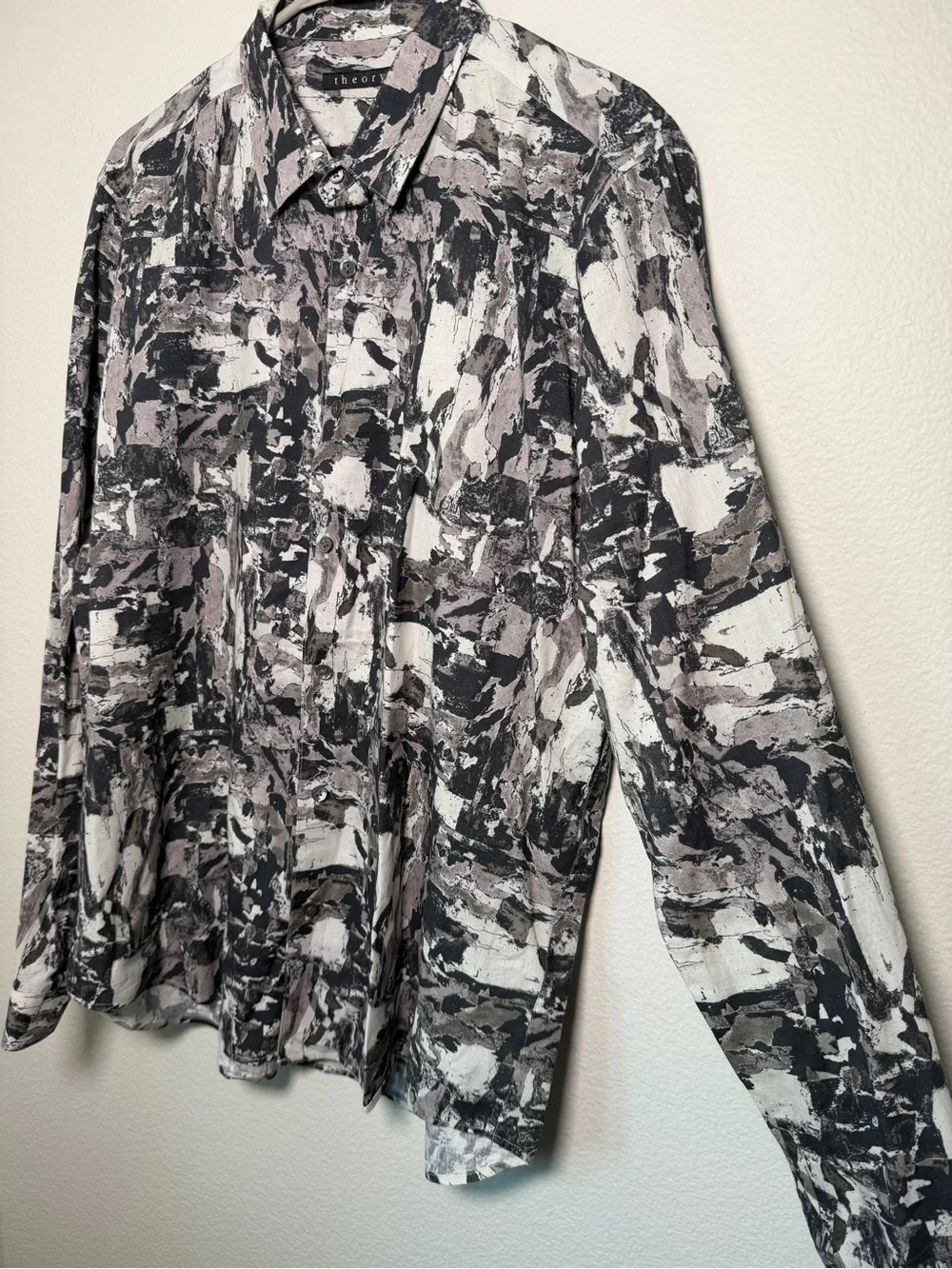 Theory Abstract Brushstroke Button-Up Shirt 100% Cotton Size XL